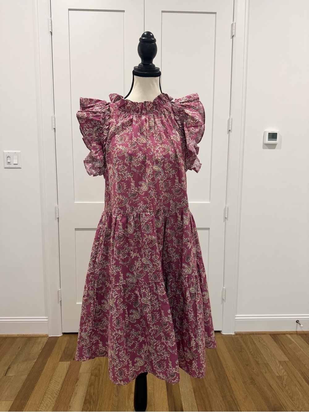 Moodie Pink Paisley Ruffle Sleeve Tiered Dress | Size Medium